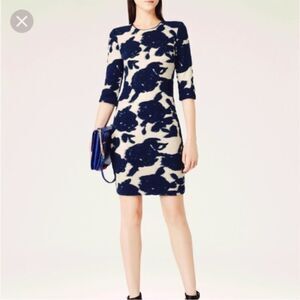 Reiss  Mini Dress Leila Size 6 Wool blended Navy & Cream Gold Floral